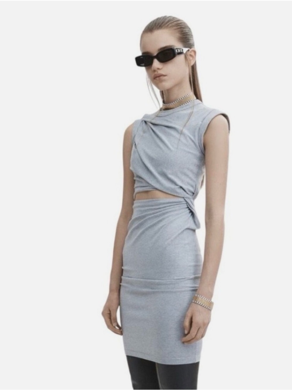 Sleek Light Gray Draped Mini Dress